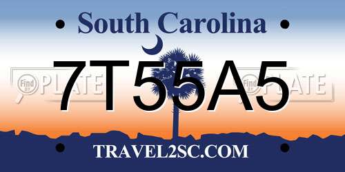 7T55A5 South Carolina License Plate