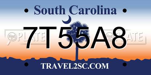 7T55A8 South Carolina License Plate