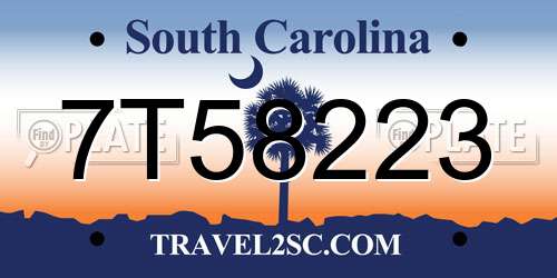 7T58223 South Carolina License Plate