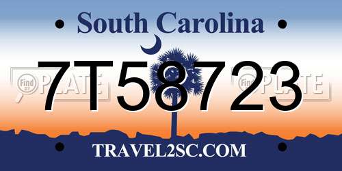 7T58723 South Carolina License Plate