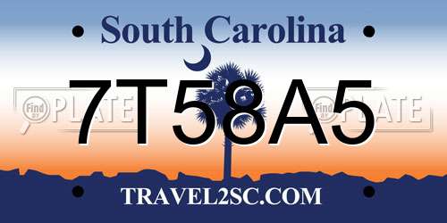 7T58A5 South Carolina License Plate