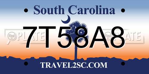 7T58A8 South Carolina License Plate