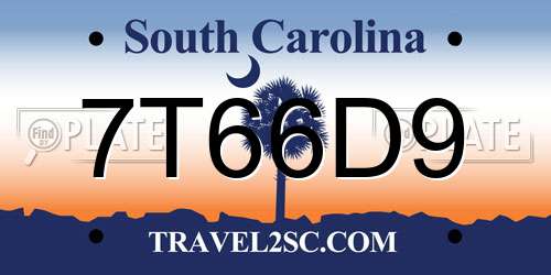 7T66D9 South Carolina License Plate