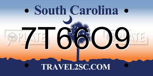 7T66O9 South Carolina License Plate