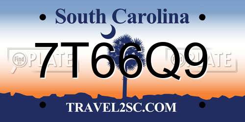 7T66Q9 South Carolina License Plate