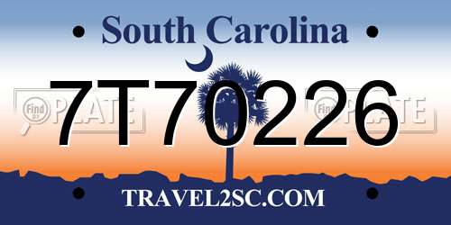 7T70226 South Carolina License Plate