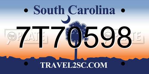 7T70598 South Carolina License Plate