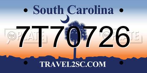 7T70726 South Carolina License Plate
