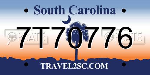 7T70776 South Carolina License Plate