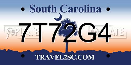 7T72G4 South Carolina License Plate