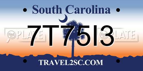 7T75I3 South Carolina License Plate