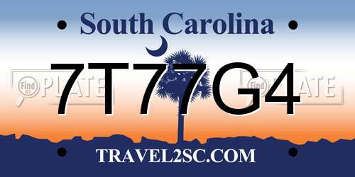 7T77G4 South Carolina License Plate