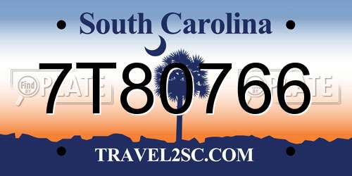 7T80766 South Carolina License Plate