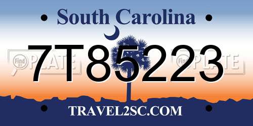 7T85223 South Carolina License Plate