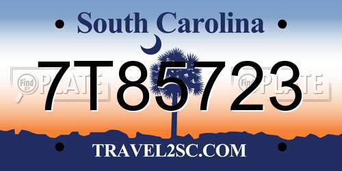 7T85723 South Carolina License Plate
