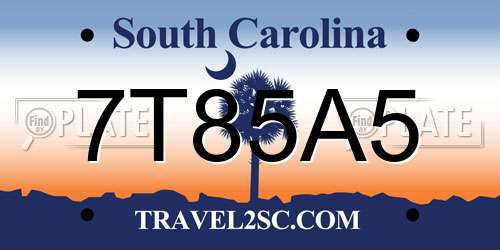 7T85A5 South Carolina License Plate
