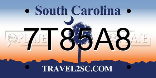 7T85A8 South Carolina License Plate