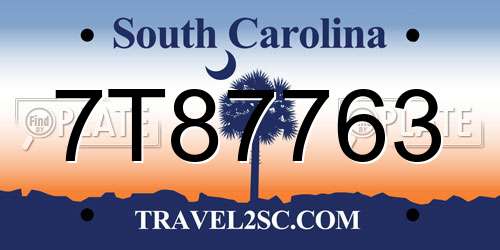 7T87763 South Carolina License Plate