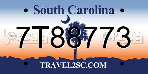 7T88773 South Carolina License Plate