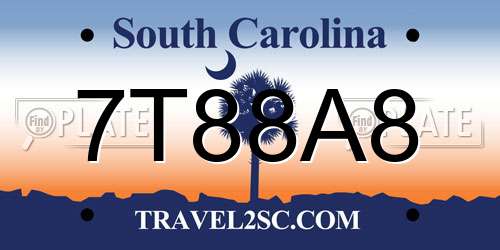 7T88A8 South Carolina License Plate
