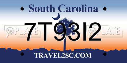 7T93I2 South Carolina License Plate