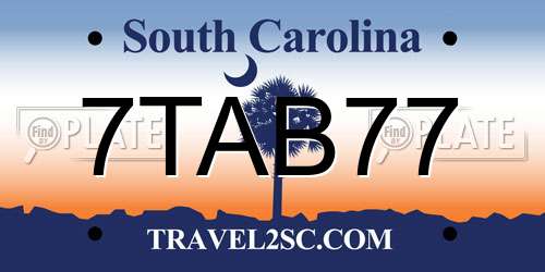 7TAB77 South Carolina License Plate