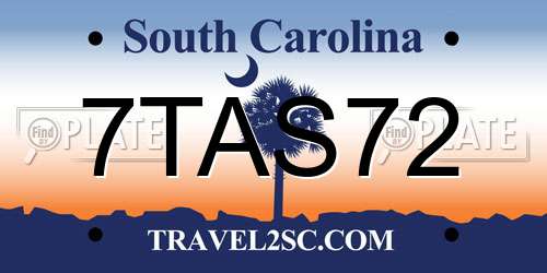 7TAS72 South Carolina License Plate