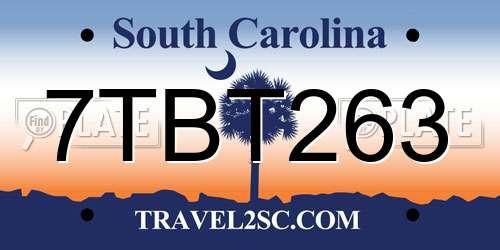 7TBT263 South Carolina License Plate