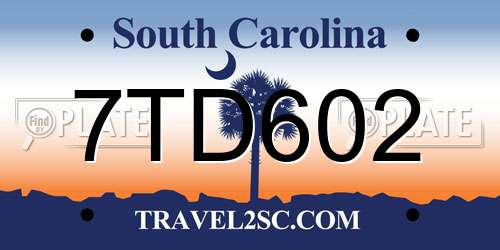 7TD602 South Carolina License Plate