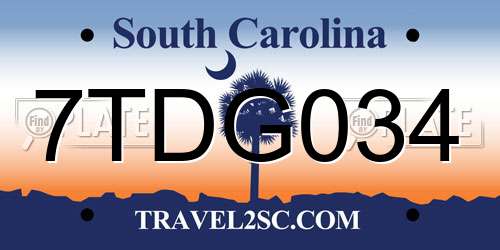 7TDG034 South Carolina License Plate