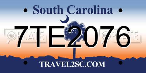 7TE2076 South Carolina License Plate