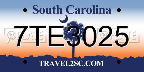 7TE3025 South Carolina License Plate