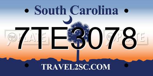 7TE3078 South Carolina License Plate