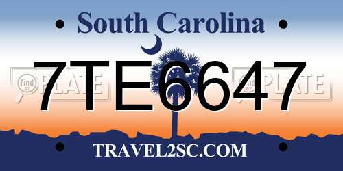 7TE6647 South Carolina License Plate