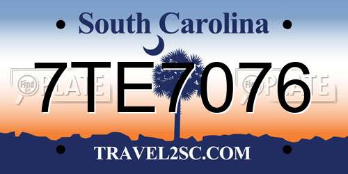 7TE7076 South Carolina License Plate