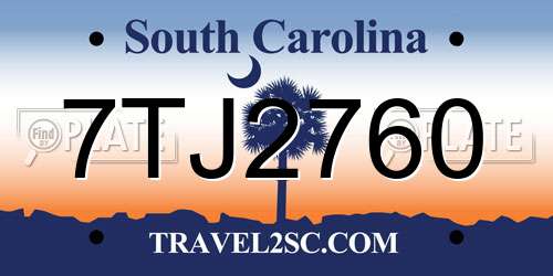 7TJ2760 South Carolina License Plate