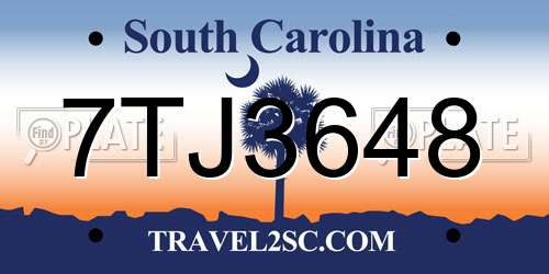 7TJ3648 South Carolina License Plate