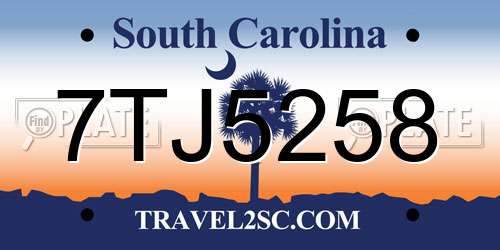 7TJ5258 South Carolina License Plate