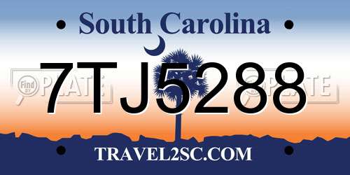 7TJ5288 South Carolina License Plate