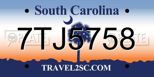 7TJ5758 South Carolina License Plate