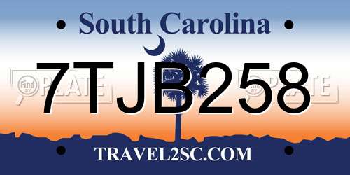 7TJB258 South Carolina License Plate