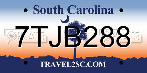 7TJB288 South Carolina License Plate