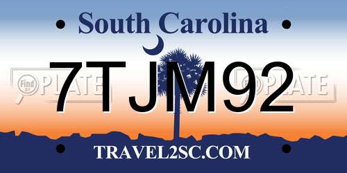 7TJM92 South Carolina License Plate