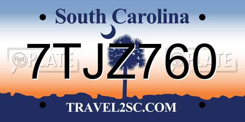7TJZ760 South Carolina License Plate