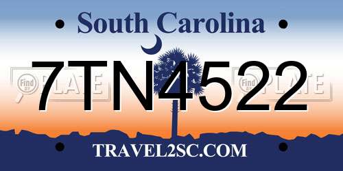 7TN4522 South Carolina License Plate
