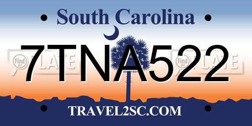 7TNA522 South Carolina License Plate