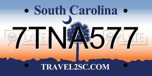 7TNA577 South Carolina License Plate