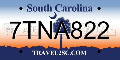 7TNA822 South Carolina License Plate