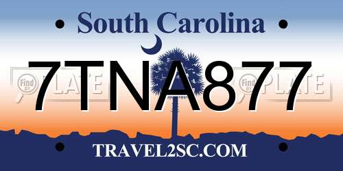7TNA877 South Carolina License Plate