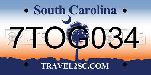 7TOG034 South Carolina License Plate